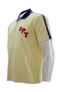 P178 polo恤網上訂購　polo恤來版訂造      米黃色  撞色領寶藍色